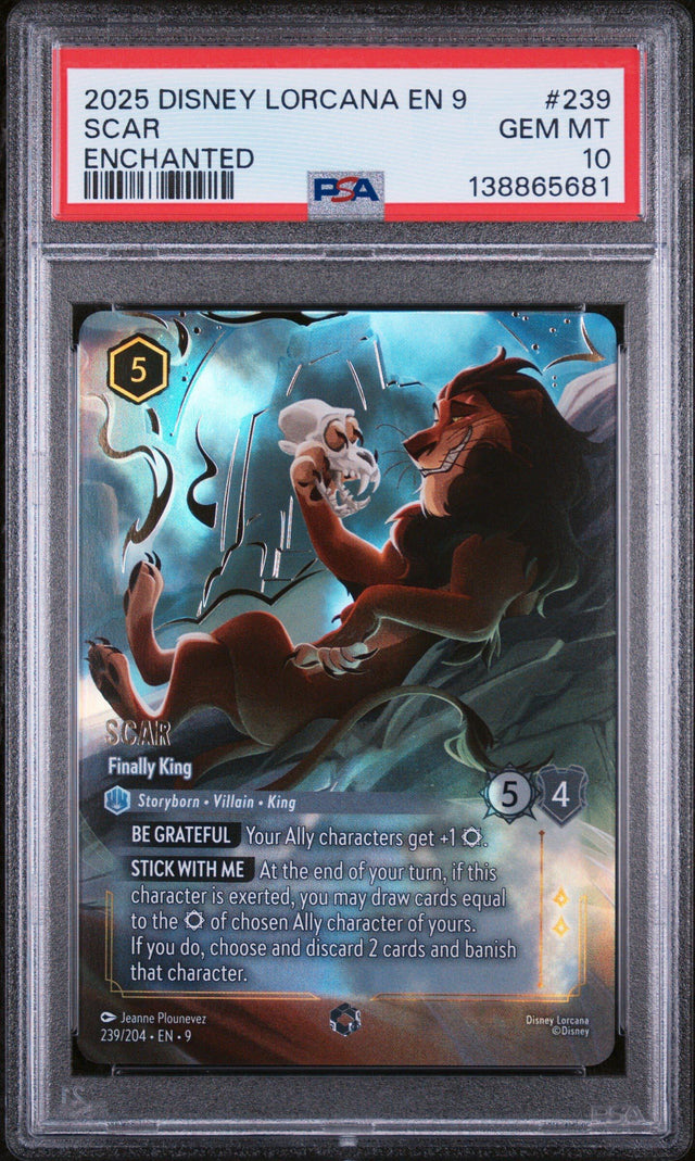 DISNEY LORCANA EN 9-FABLED #239 SCAR ENCHANTED PSA 10