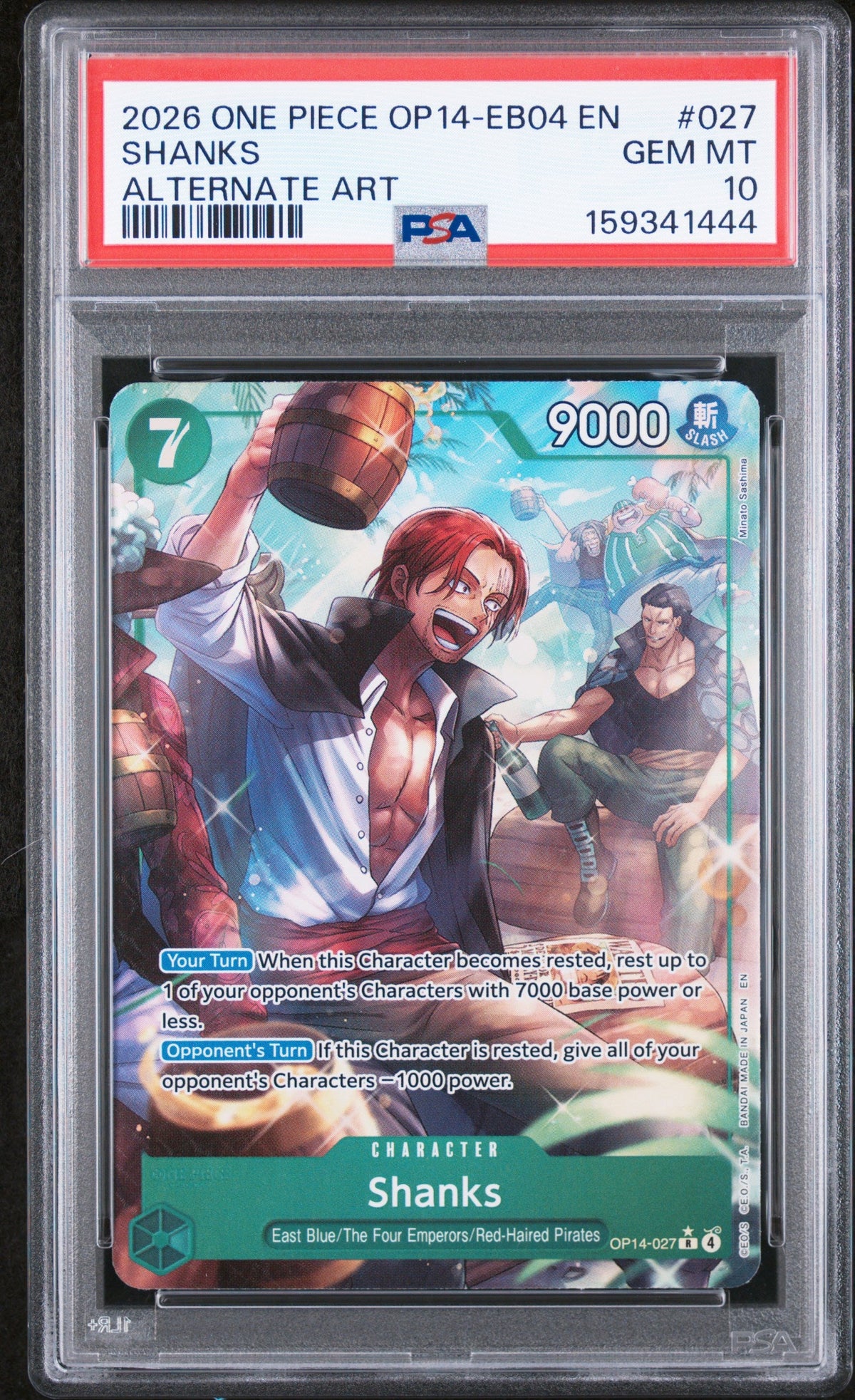 One Piece Op14 Eb04 The Azure Sea's Seven 027 Shanks Alternate Art PSA 10 GEM MINT